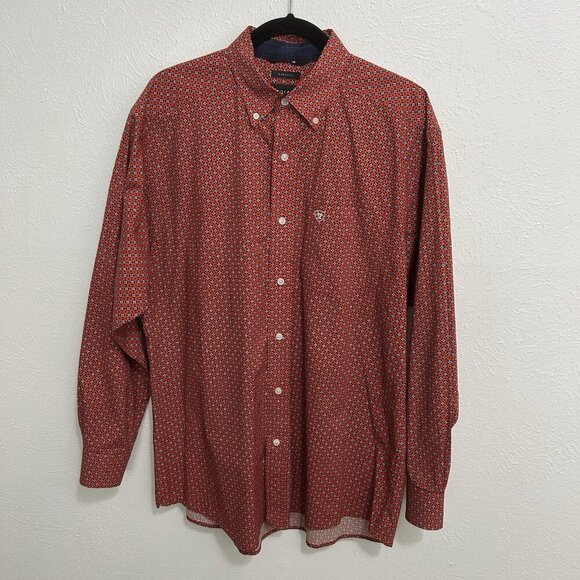 Ariat Shirt Red Relentless Geometric Flip Cuffs Western Rodeo  Ranch Cowboy LRG - Picture 2 of 12